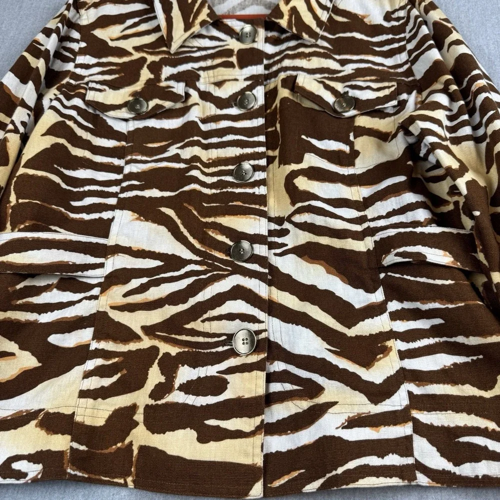 Just B Women's Linen Cotton‎ Denim Jacket Size Large Animal Print Blazer Jacket